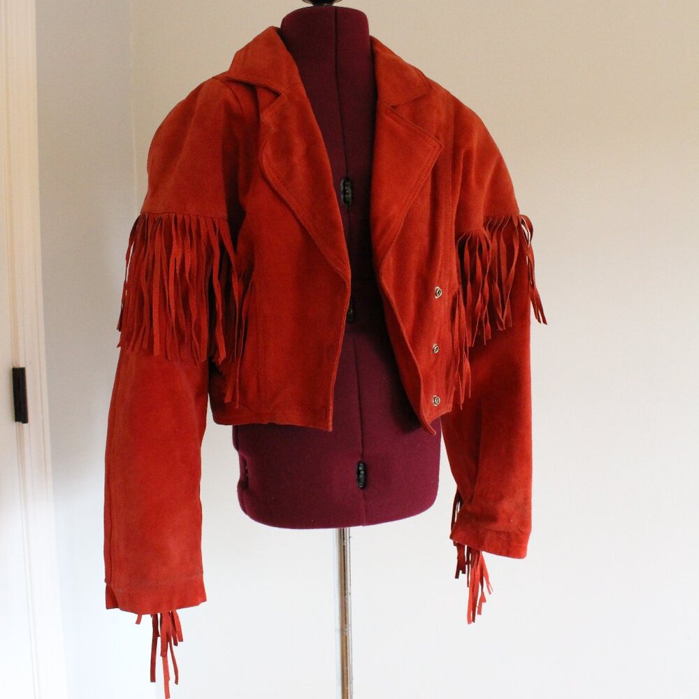 Vintage 1980's Red Suede Fringe Jacket